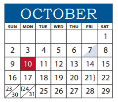 District School Academic Calendar for Richardson West Junior High for October 2016
