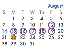 District School Academic Calendar for Nebbie Williams Elementary for August 2016