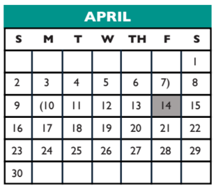 District School Academic Calendar for Williamson Co J J A E P for April 2017