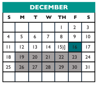 District School Academic Calendar for Cactus Ranch Elementary School for December 2016