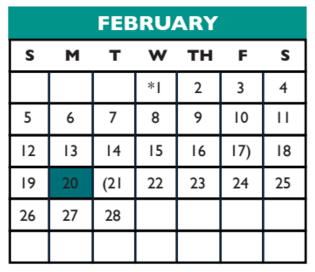District School Academic Calendar for Williamson Co J J A E P for February 2017