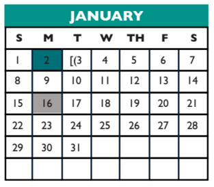 District School Academic Calendar for Williamson Co J J A E P for January 2017