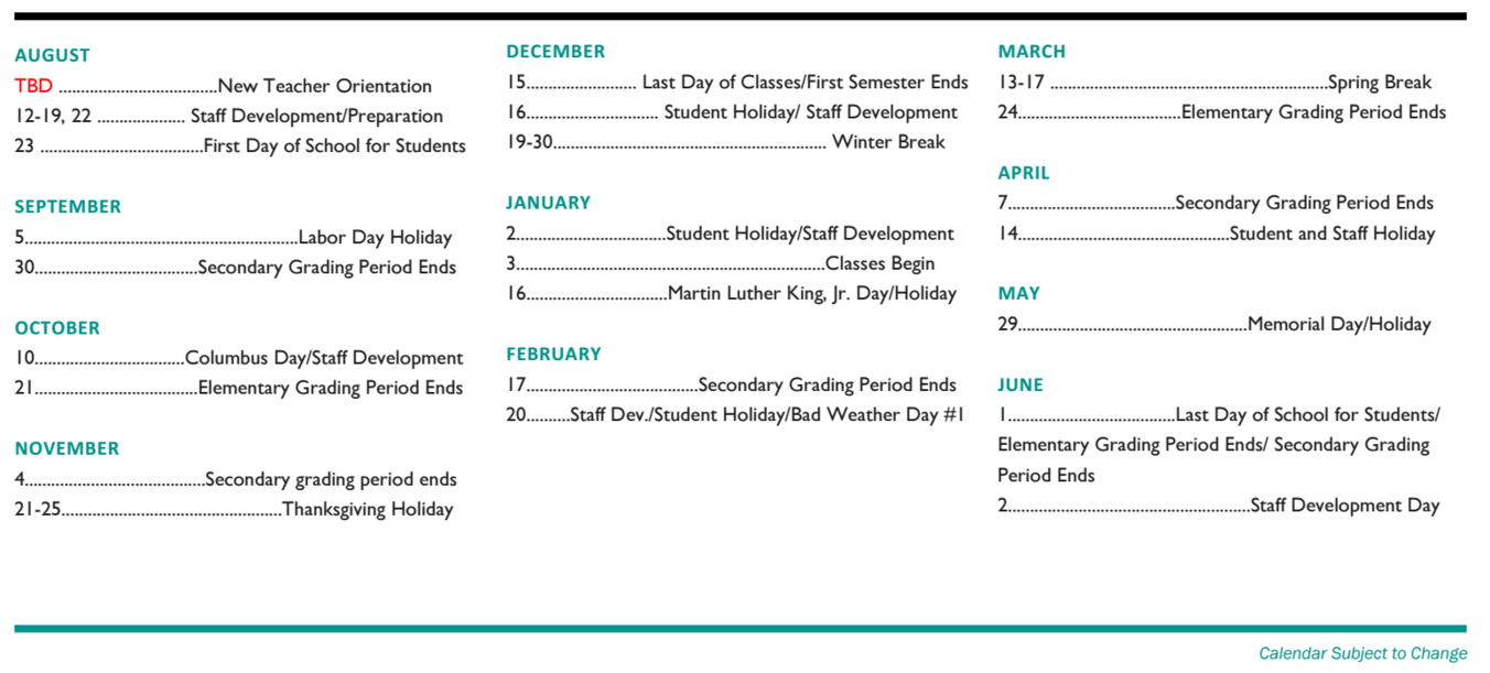 District School Academic Calendar Key for Williamson Co J J A E P
