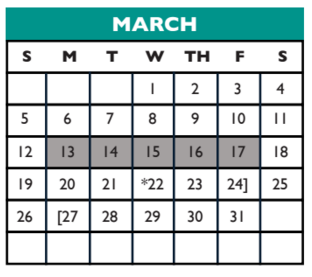District School Academic Calendar for Williamson Co J J A E P for March 2017