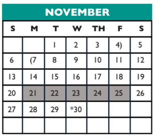 District School Academic Calendar for Round Rock Opport Ctr Daep for November 2016