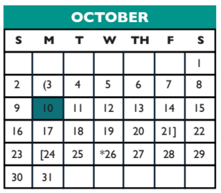 District School Academic Calendar for Williamson Co J J A E P for October 2016
