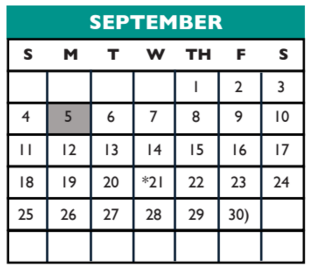 District School Academic Calendar for Round Rock Opport Ctr Daep for September 2016