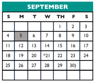 District School Academic Calendar for Williamson Co J J A E P for September 2016
