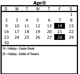 District School Academic Calendar for Wm B Travis Elementary for April 2017