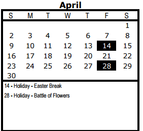 District School Academic Calendar for Lamar Elementary for April 2017