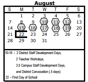 District School Academic Calendar for David Crockett Elementary for August 2016