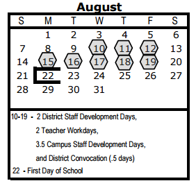 District School Academic Calendar for Wm B Travis Elementary for August 2016