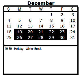 District School Academic Calendar for Early College High School for December 2016