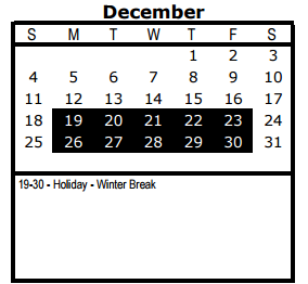 District School Academic Calendar for Wm B Travis Elementary for December 2016