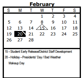 District School Academic Calendar for Robert B Green Elementary for February 2017