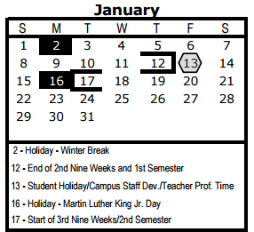 District School Academic Calendar for Jefferson High School for January 2017
