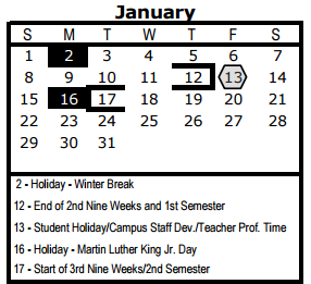 District School Academic Calendar for De Zavala Elementary for January 2017