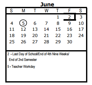 District School Academic Calendar for Pershing Elementary for June 2017