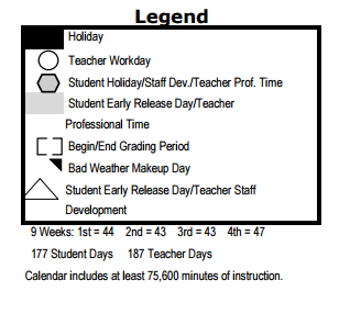 District School Academic Calendar Legend for Twain Middle