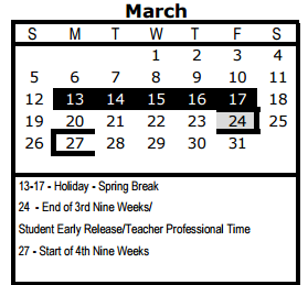 District School Academic Calendar for Huppertz Elementary for March 2017