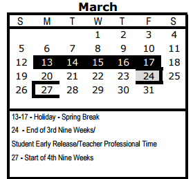 District School Academic Calendar for Brewer Academy for March 2017