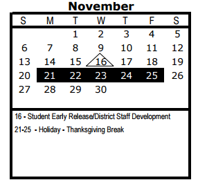 District School Academic Calendar for Dorie Miller Academy for November 2016