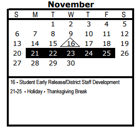 District School Academic Calendar for Wm B Travis Elementary for November 2016