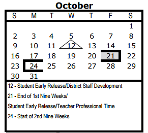 District School Academic Calendar for Collins Garden Elementary School for October 2016