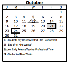 District School Academic Calendar for Wm B Travis Elementary for October 2016