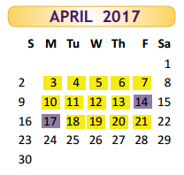 District School Academic Calendar for Positive Redirection Ctr for April 2017