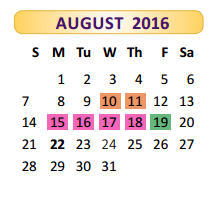 District School Academic Calendar for Judge Oscar De La Fuente Elementary for August 2016