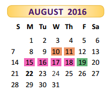 District School Academic Calendar for Miller Jordan Middle for August 2016