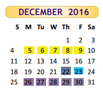 District School Academic Calendar for Hester Juvenile Detent for December 2016