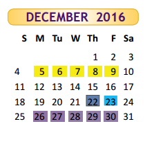 District School Academic Calendar for Positive Redirection Ctr for December 2016