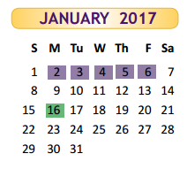 District School Academic Calendar for Positive Redirection Ctr for January 2017