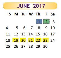 District School Academic Calendar for Hester Juvenile Detent for June 2017