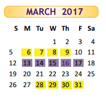 District School Academic Calendar for Hester Juvenile Detent for March 2017