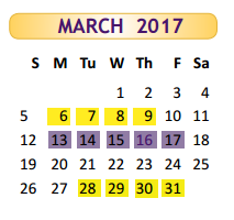 District School Academic Calendar for Miller Jordan Middle for March 2017