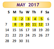 District School Academic Calendar for Fred Booth for May 2017