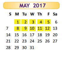 District School Academic Calendar for Hester Juvenile Detent for May 2017