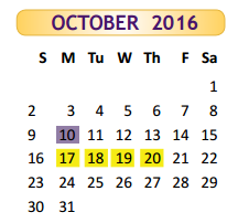 District School Academic Calendar for Cameron Co J J A E P for October 2016