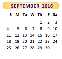 District School Academic Calendar for Rangerville Elementary for September 2016