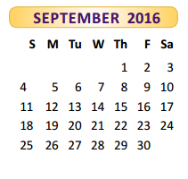 District School Academic Calendar for Amador R Rodriguez Juvenile Boot C for September 2016