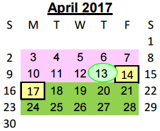 District School Academic Calendar for Juvenile Detention Center for April 2017