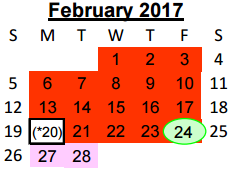 District School Academic Calendar for Juvenile Detention Center for February 2017