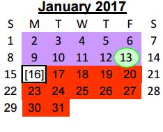 District School Academic Calendar for Juvenile Detention Center for January 2017