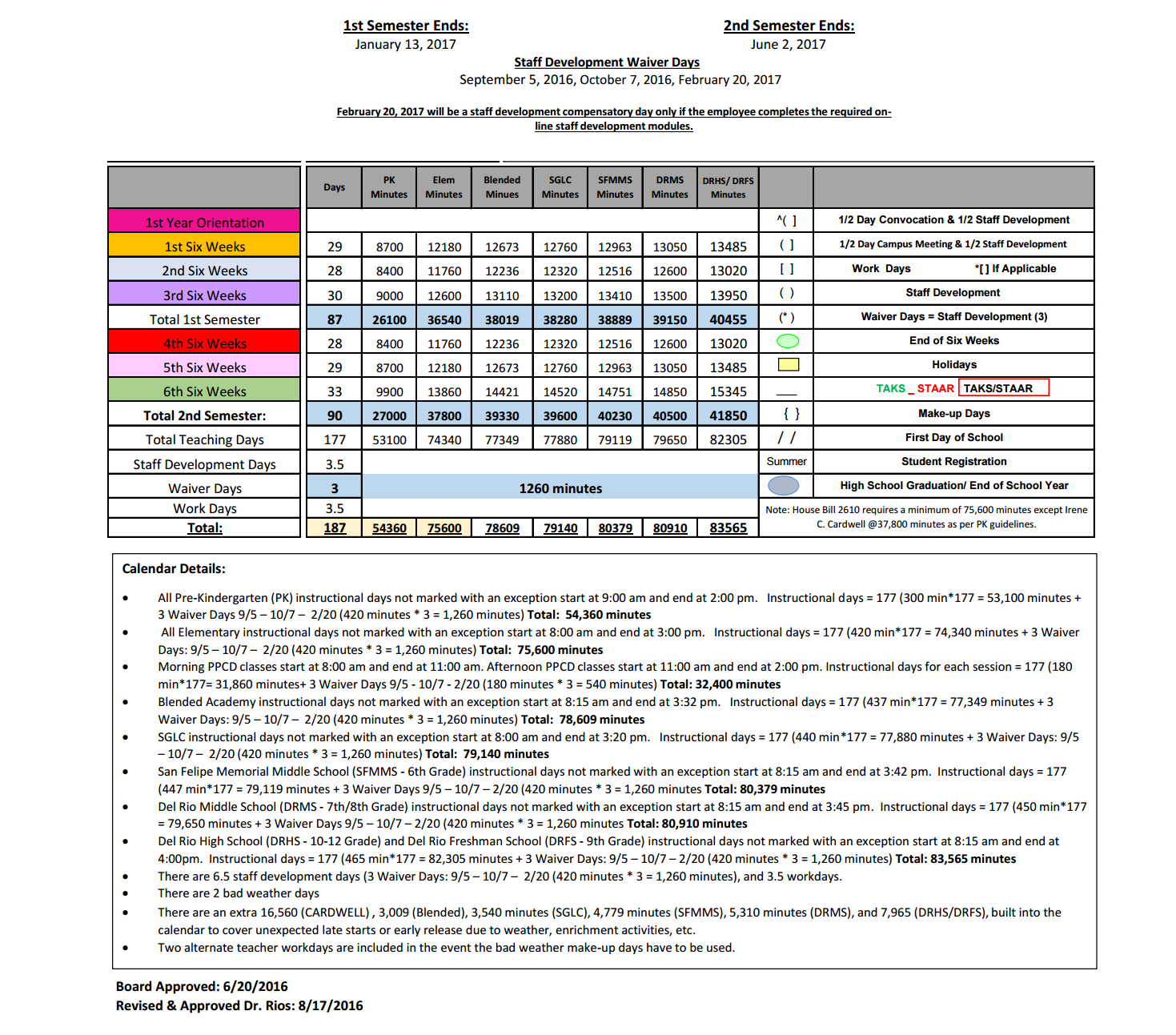 District School Academic Calendar Key for Juvenile Detention Center