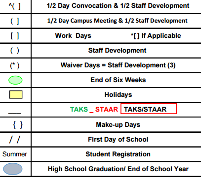 District School Academic Calendar Legend for Juvenile Detention Center