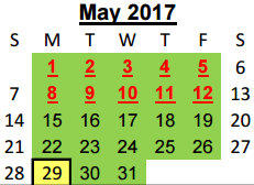 District School Academic Calendar for Juvenile Detention Center for May 2017