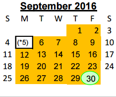 District School Academic Calendar for Juvenile Detention Center for September 2016